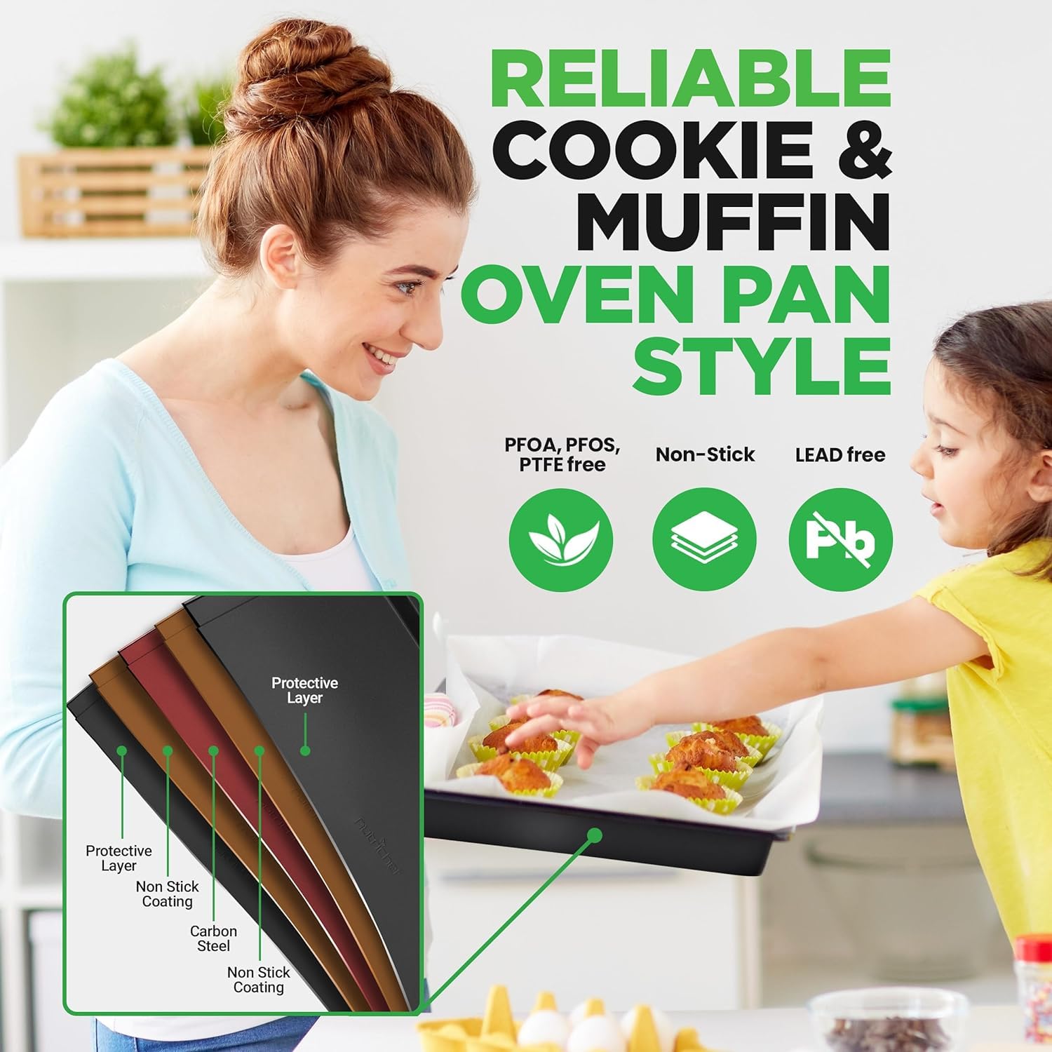 Nutrichef 10-Piece Non-Stick Baking Pans Set - Deluxe Carbon Steel Bakeware Set W/ Cookie Sheets, Muffin Pan, Roasting Pan, Cake